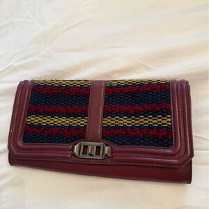 Rebecca Minkoff Woven Foldover Clutch Leather Trim Boho Bag